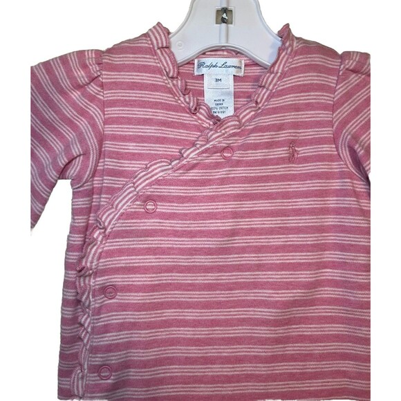 Ralph Lauren Vintage 90’s Pink Pajama With Cute Buttons White Striped Size 3M - Picture 2 of 9